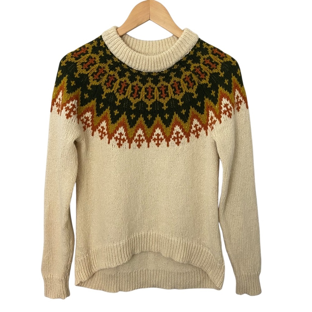 Madewell Fair Isle Pullover Sweater Beige Alpaca Cotton Blend Winter Sz M - Picture 2 of 8